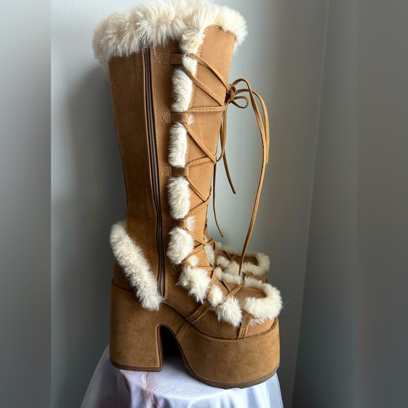 Demonia Shoes - Pleaser Demonia 5" Chunky Lace-Up Knee High Boots Adult Women Shoes Camel/311